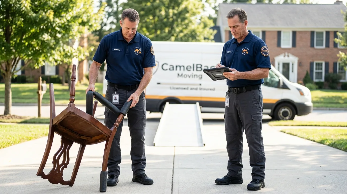 Movers inspecting furniture for damage prevention before loading in Tivoli, NY