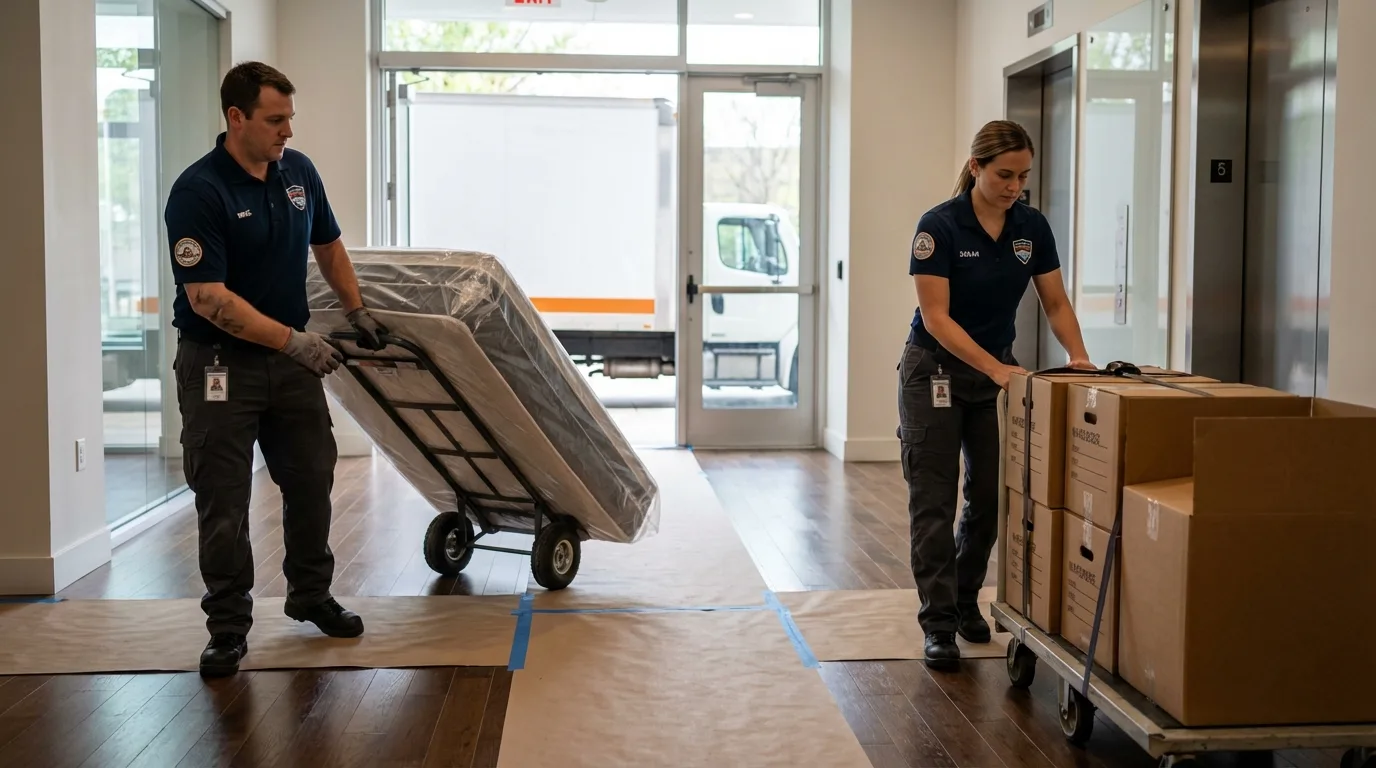 Professional apartment movers loading elevator in Tivoli, NY
